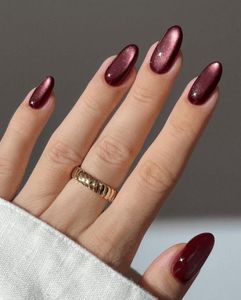 FREE DELIVERY Burgundy Red Cat Eye Press On Nails
