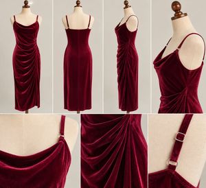 Burgundy Velvet Ruched Midi Dress