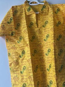 Yellow Kurta with Peacock Feather Print xxl
