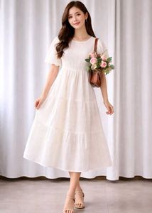 White Eyelet Puff Sleeve Dress
