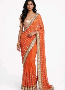 Stunning Orange Embellished Saree