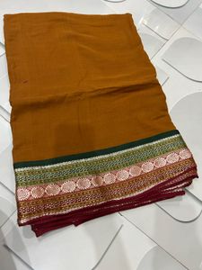 Elegant Brown Saree with Maroon Border