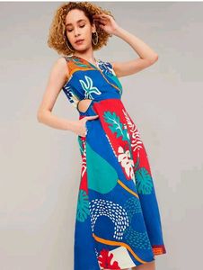Vibrant Print Sleeveless Midi Dress
