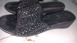 Embellished Black Slides