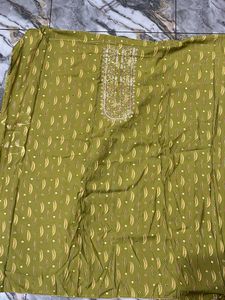 unstiched Elegant Kurta Set with Embellished Neckl