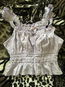 Cute Lilac Eyelet Crop Top