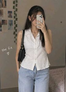 Sleeveless White Collared Top