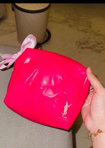 Hot Pink YSL Heart Pouch with Bow