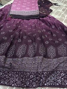 Purple Printed Lehenga Choli Set