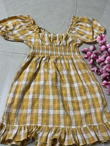 Yellow Gingham Puff Sleeve Mini Dress