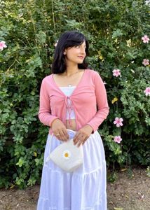Cute Pink Tie-Front Cardigan