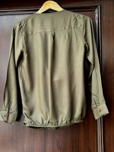 Olive Green Drape Front Label Life Top