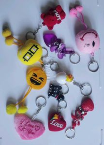 Cute Emoji & Heart Keychains 10 pcs set
