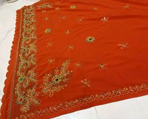 Embroidered rust Orange Saree