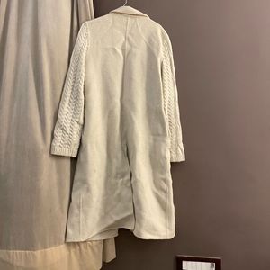 Cream Cable Knit Sleeve Trench Coat