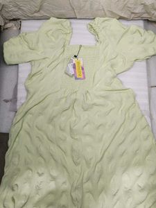 iNSTAFAB Light Green Puff Sleeve Mini Dress