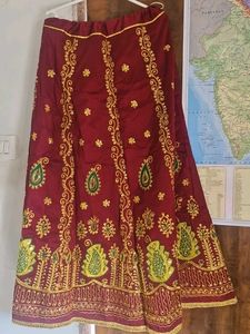 Embroidered Maroon Ethnic Skirt