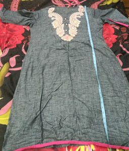 Elegant Embroidered Grey Kurta with plazoo