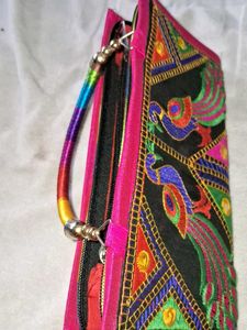 Embroidered Peacock Clutch