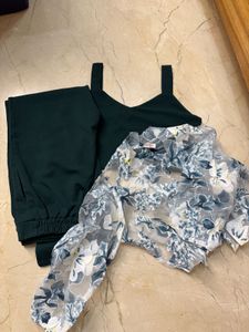 Stylish Crop Top &amp; Trouser Set with shrug