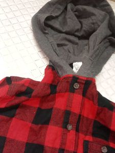 Men's Red &amp; Black Flannel Hooded Shirt