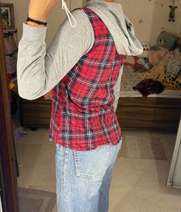 Red Plaid Flannel Hoodie Shirt