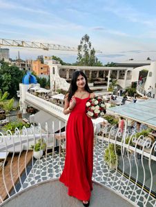 Stunning Red High Slit Maxi Dress