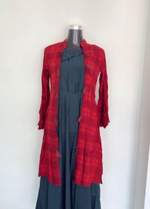 Red Tasseled Kurta with shrug