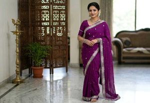 Premium Purple Georgette Saree with blouse