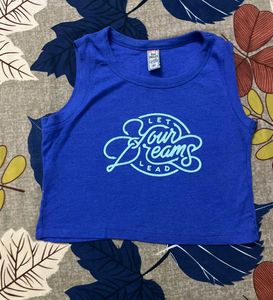 Blue Graphic Crop Tank Top