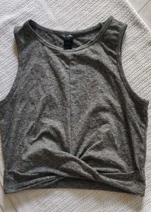 Gray Twist Front Sleeveless Crop Top