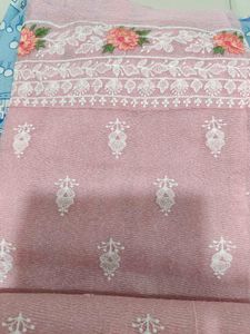 Pink Embroidered Kurta Set with dupatta ( unstitch