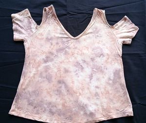 Peach and Lavender Tie-Dye Cold-Shoulder V-Neck To