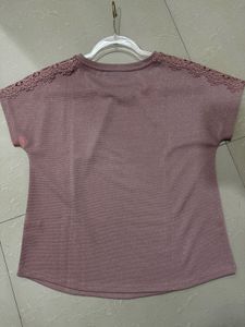 Sparkly Pink Lace Shoulder Top