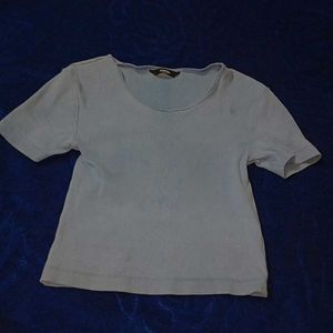 Blue Ribbed U-Neck T-Shirt