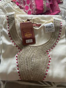Elegant Cream &amp; Pink Kurta Set