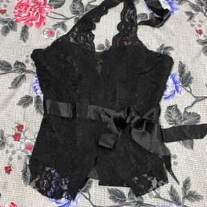 Black Lace Halter corset with Satin Bow