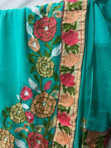 Turqoise Embroidered Saree