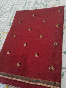 Elegant Maroon Embroidered Saree