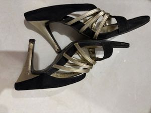 Stylish Black and Gold Strappy Sandals