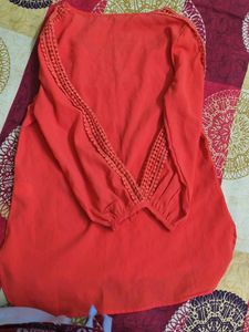 Coral Orange Tunic with Crochet Sleeves