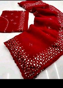 Stunning Red Mirror Work Saree