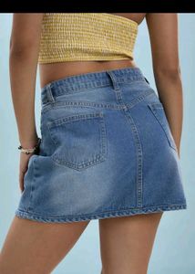 Blue Mid Rise Denim Skirt