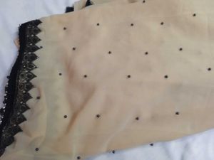 A Black Border With Moti World New Sari