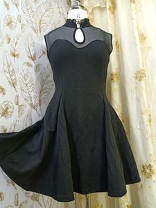 🖤Chic Black Sheer Neckline Fit and Flare Dress🖤