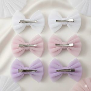 Cute Bow Hair Clips - Set of 6 Pink Lavender white