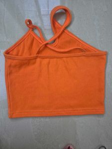 Orange Ribbed Crop Top