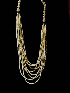 Multi-strand Pearl and Yellow Bead Necklace