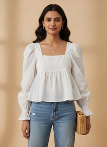 Chic White Square Neck Peplum Top