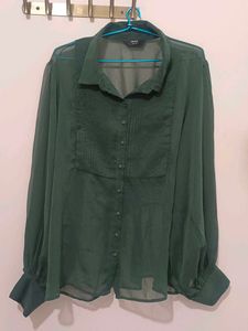 Elegant Sheer Button-Up Blouse